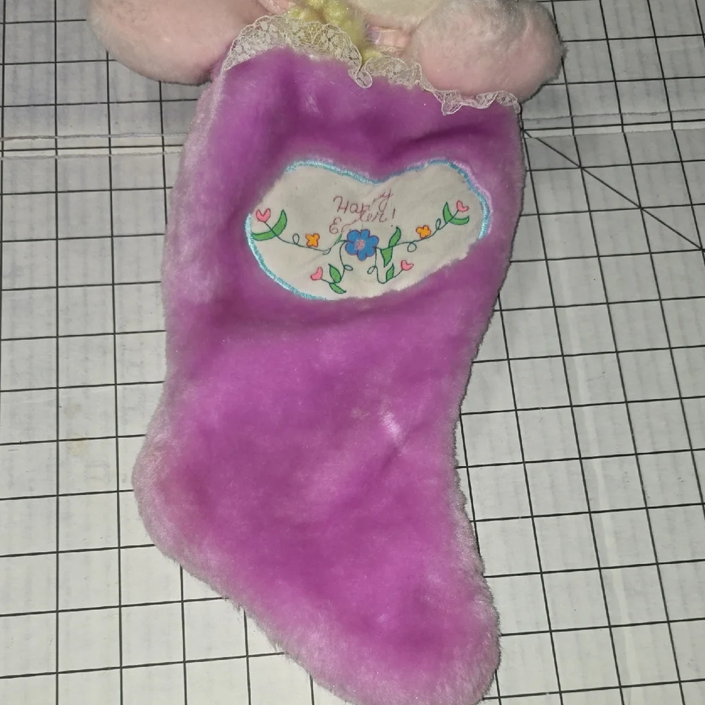 Pink and Purple Bunny Rabbit‎ Plush Stocking, Vintage 1985